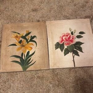 Floral Wall Art Set with Yellow and Pink Flowers